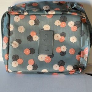 Floral Travel Makeup Organizer Bag Cosmetic Toiletry Case Blue